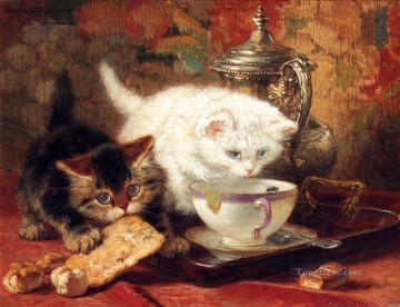 Chat High Tea chat Henriette Ronner Knip Peinture à l'huile